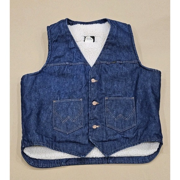 Wrangler Other - Wrangler Denim Vest Men Size XL Blue Sherpa Lined No Fault VL200NV 70s Cowboy